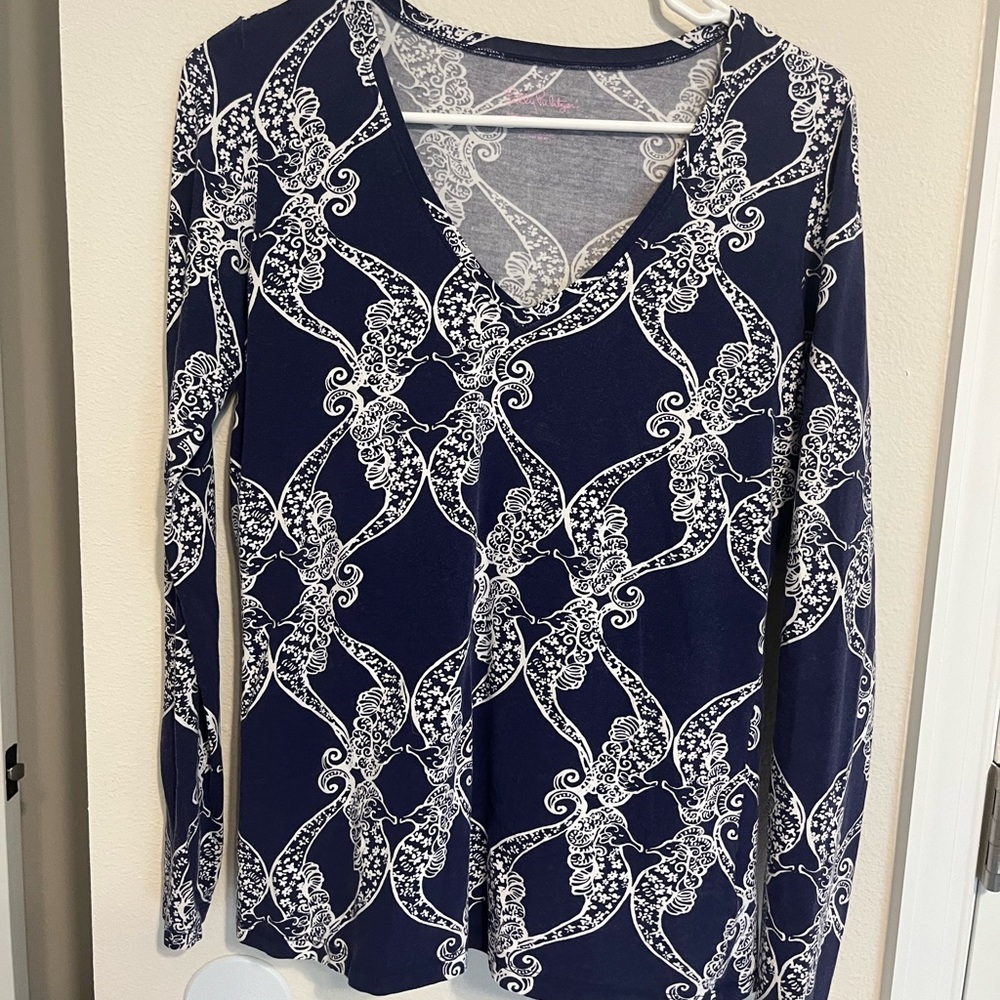 Lilly Pulitzer Navy Seahorse Long Sleeve Shirt